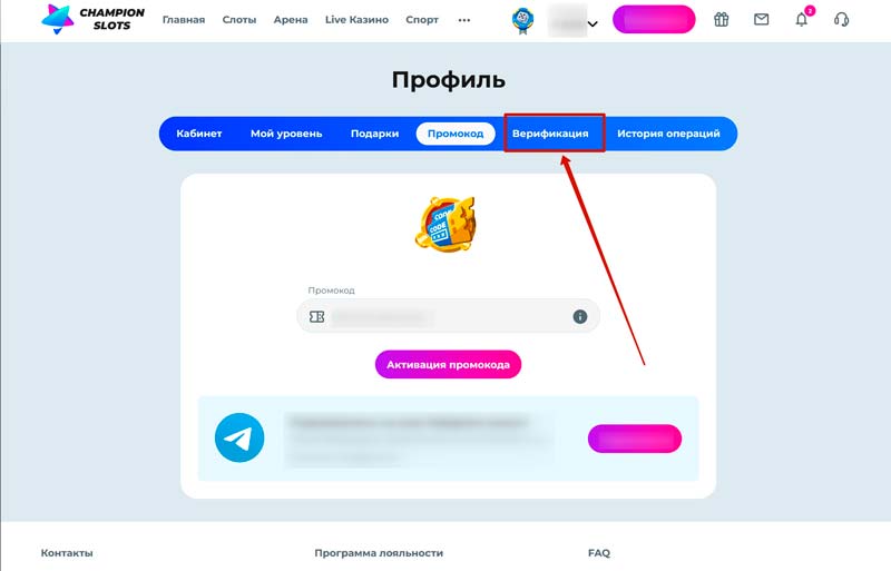 Личный кабинет игрока